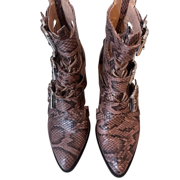 Miss Lola Brown Snake Print Heeled Boots - Picture 4 of 8